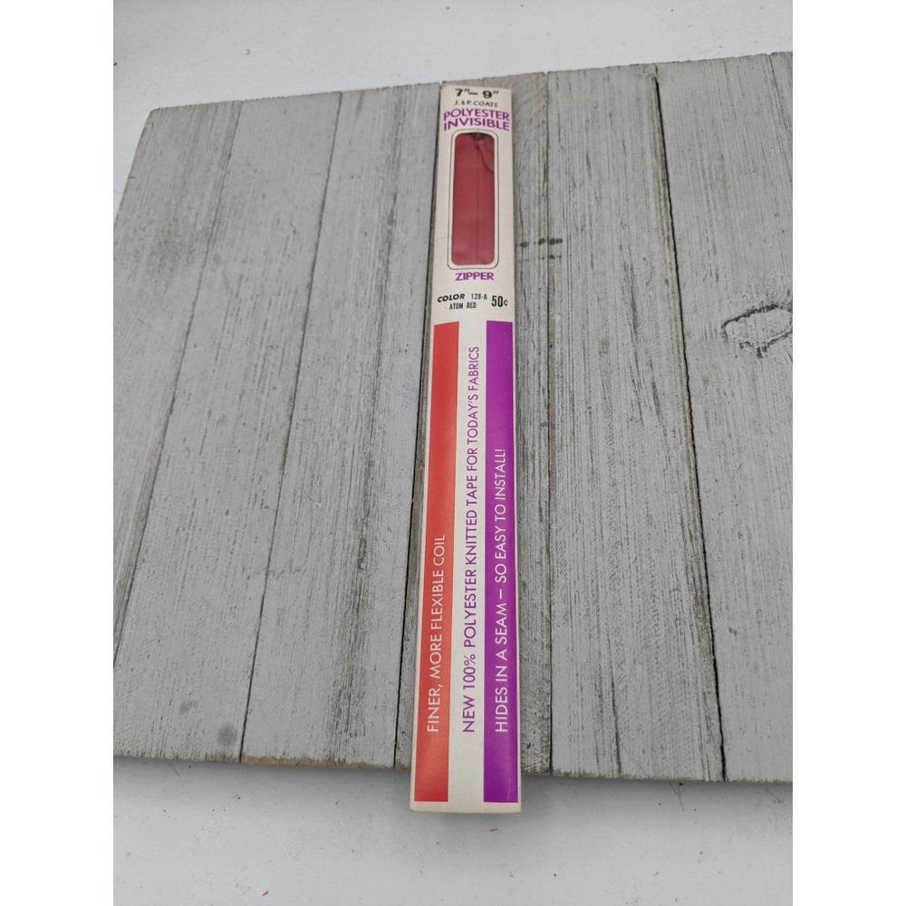 Vintage J&P Coats Polyester Invisible Zipper 7"-9" Atom Red 128-A